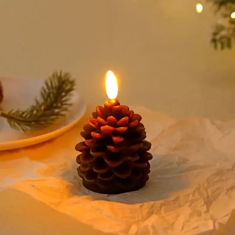 Flameless Pinecone Candles Battery Operated with 6 Hour Timer LED Electronic Candle Modeling Cozy Atmosphere Holiday Decoration
